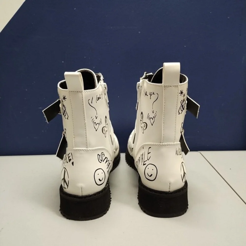 Steve Madden Wordup Ankle Boots Girls Sz 5 White Black Allover Design 128692 EUC